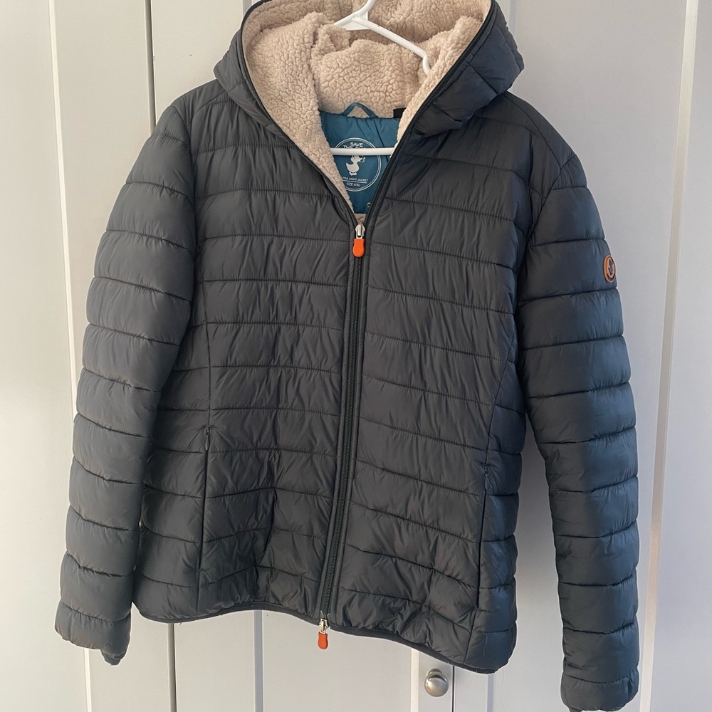 SAVE THE DUCK Dark Gray Puffer Jacket with Hood